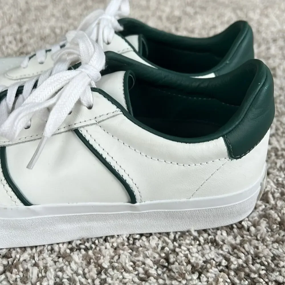 Reformation Women's Harlow Leather Sneakers in White Green Recyclable